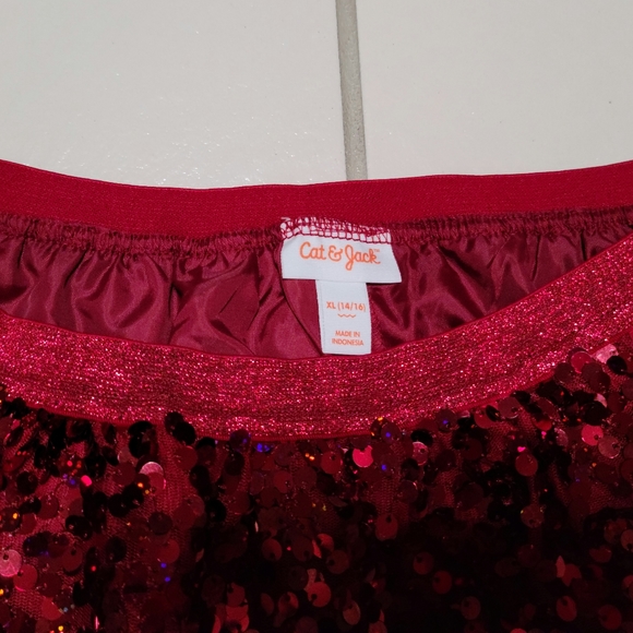 Cat & Jack Bright Red Flip Sequences Skater Skirt with Double LininngSz XL 14-16 - Picture 9 of 11